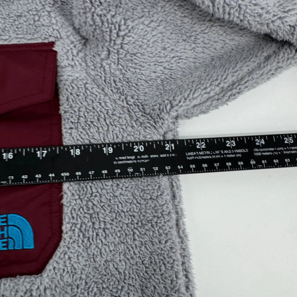 The North Face Mens Gray Maroon Sherpa Fleece 1/4 Zip Pullover Jacket Small